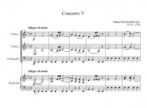 j.c. bach - concerto for harpsichord or piano and strings in e flat major, movement 1 quizlet